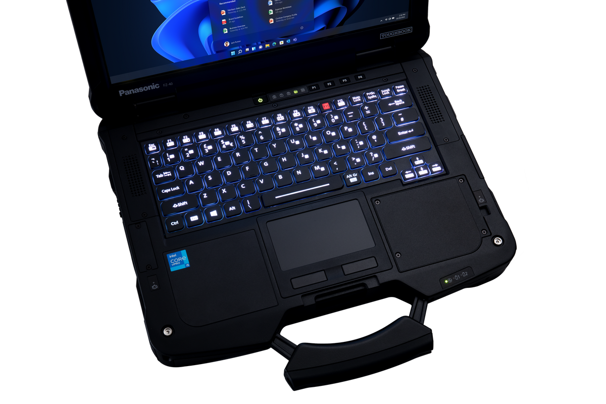 Panasonic TOUGHBOOK 40 mk2 (Core Ultra 7, UK keyboard, 5G) backlit keyboard, touchpad and integrated carry handle