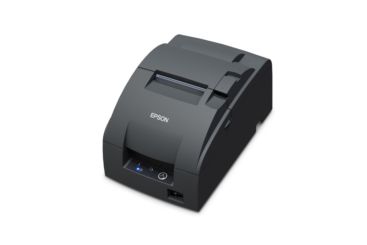 Epson TM-U220IIB impact dot matrix POS receipt printer with autocutter, dark grey (Epson Dark Grey), serial (C31CL27102) – left 3/4 view