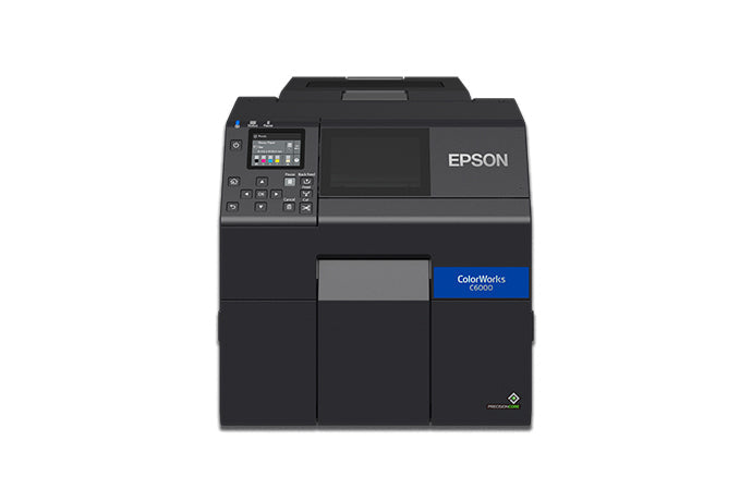 Epson ColorWorks C6000Ae colour label printer, 4-inch, auto cutter, matte black ink, 1200 x 1200 dpi, inkjet (C31CH76102MK) – head-on view