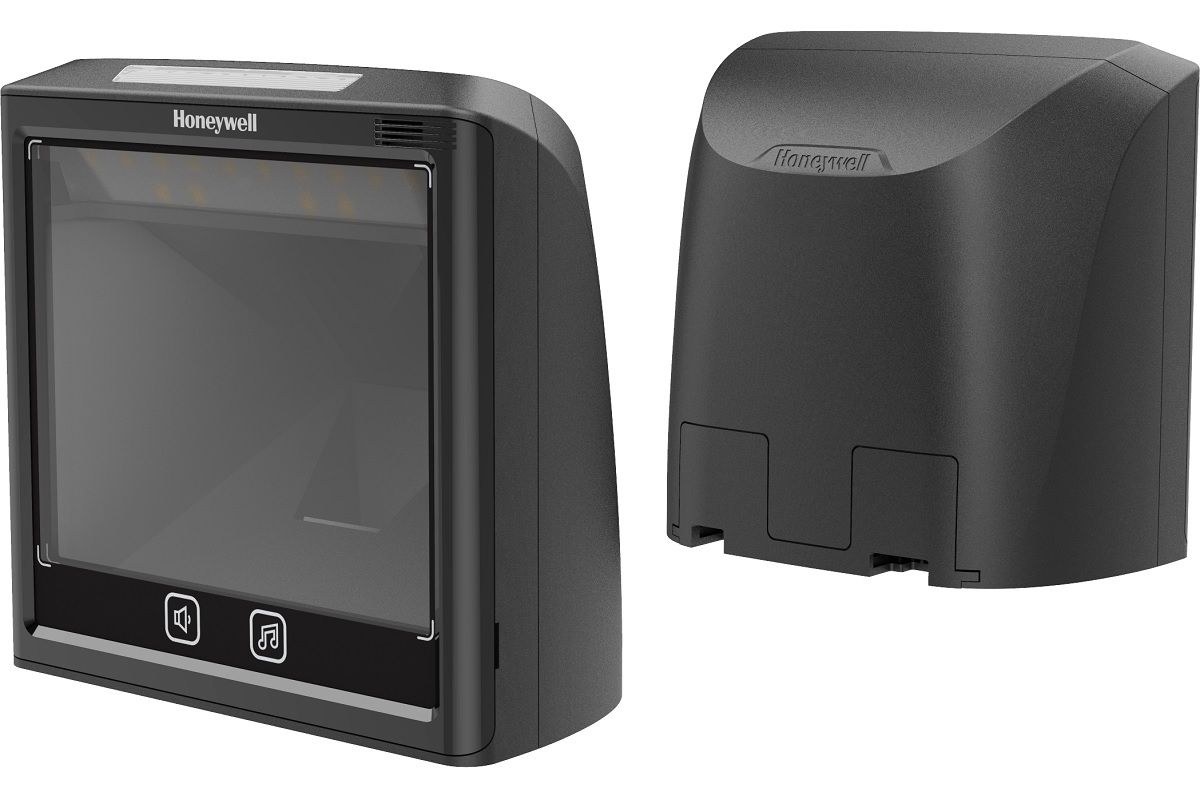 Honeywell Solaris XP 7990GEL vertical presentation scanner, black (7990GEL-2-1) – front and rear view
