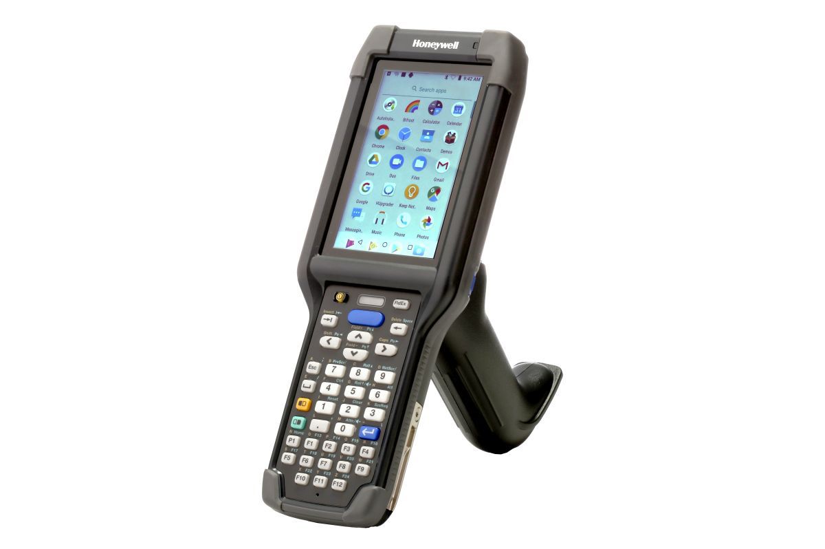 Honeywell CK65 rugged Android mobile computer, 38-key numeric-function keypad, 6803FR 2D imager, Wi-Fi only (CK65-L0N-D8C214E) – front view with scan handle