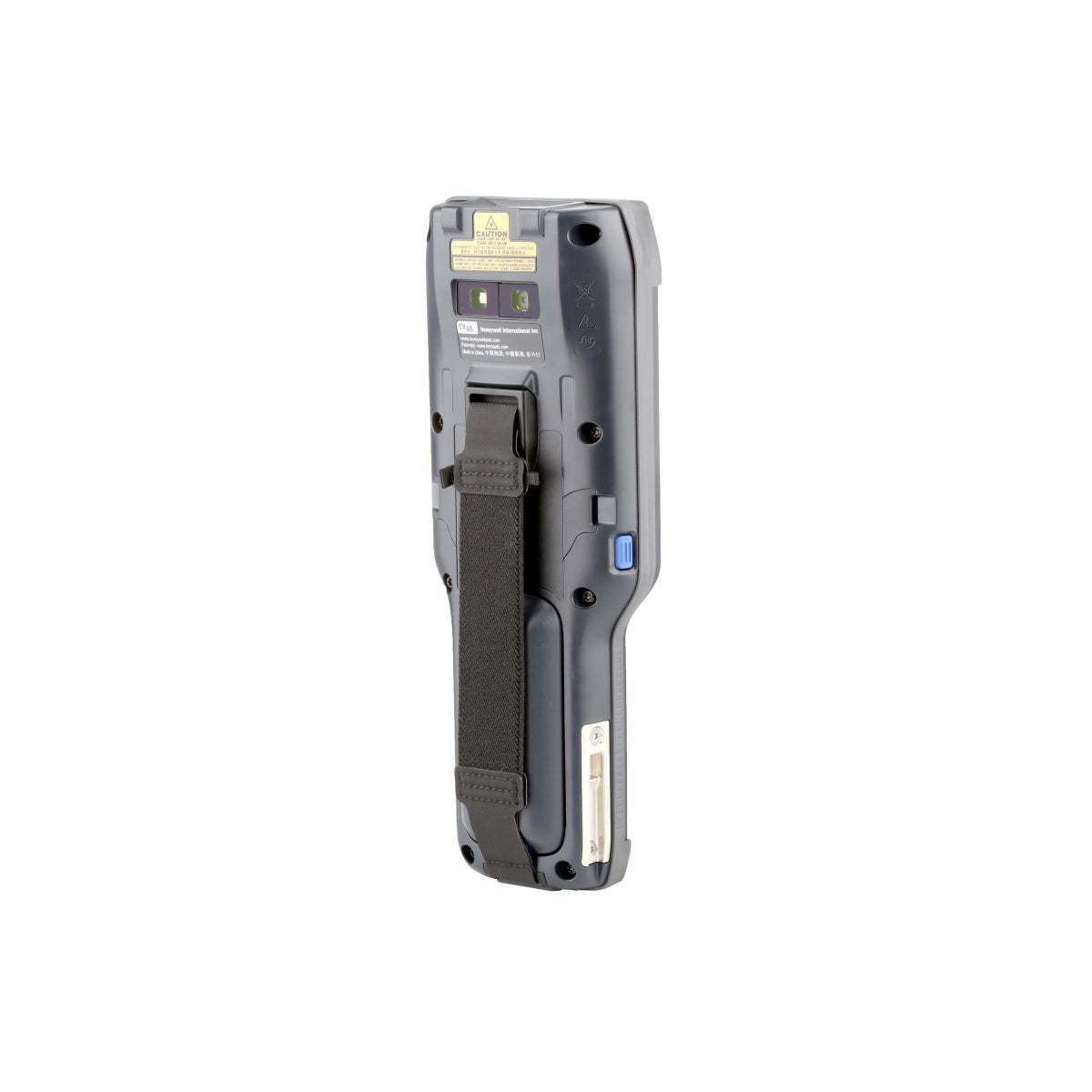Honeywell CK65 rugged Android mobile computer, 51-key alphanumeric keypad, EX20 2D imager, Wi-Fi only, cold storage version (-30 °C) (CK65-L0N-BMN212E) – back view with hand strap