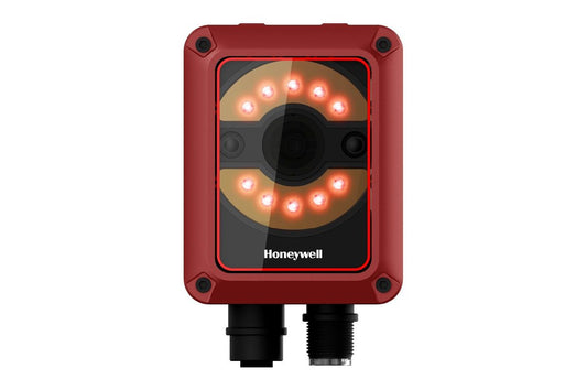 Honeywell HF811 fixed-mount industrial 2D scanner (HF811-01WT00004K-R) – front view with M12 connectors