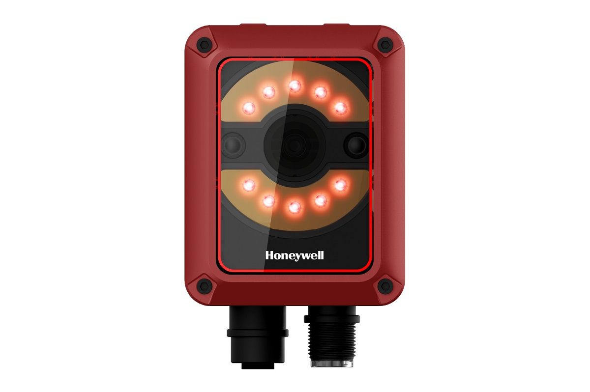 Honeywell HF810 fixed-mount industrial 2D scanner (HF810-01BT00004K-R) – front view with M12 connectors