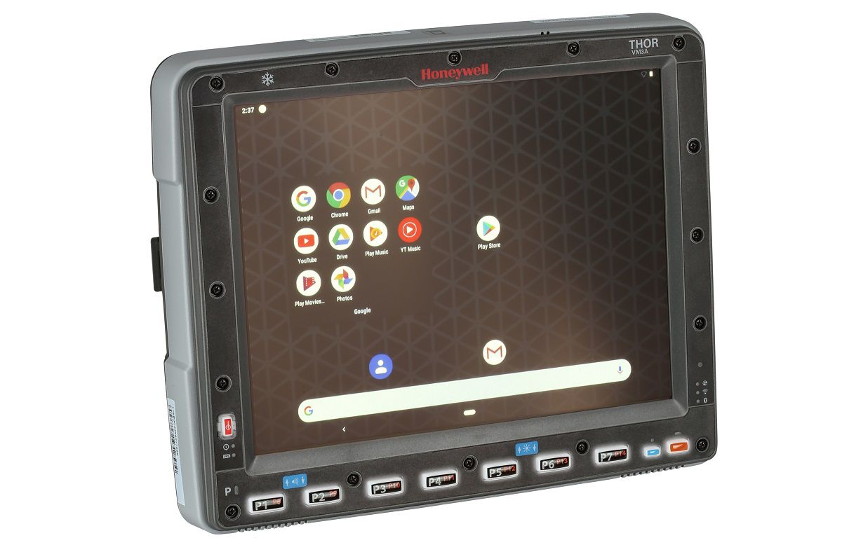 Honeywell Thor VM3A 12.1" Android vehicle-mount computer, indoor, resistive touch (VM3A-L0N-1B1A20E) – angled view