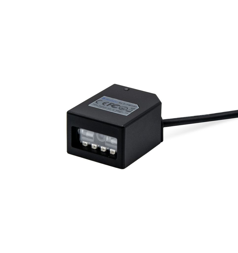 Newland FM100 fixed-mount 1D CCD scanner with 0.5 m direct USB cable (NLS-FM100GD-00) – 3/4 view with attached cable