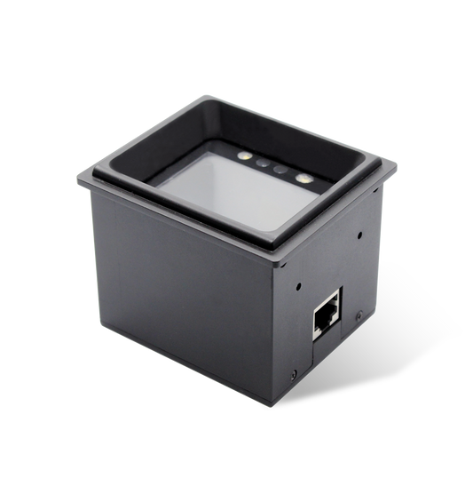 Newland FM3051 Grouper fixed-mount 2D scanner, USB kit (NLS-FM3051-20) – 3/4 view of the recessed scan window