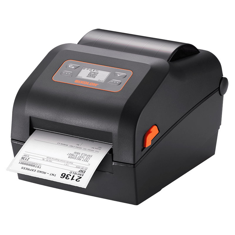 BIXOLON XD5-43d 4-inch direct thermal desktop label printer, black (XD5-43dEWK) – printing a shipping label