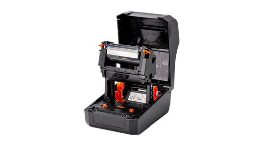 BIXOLON XD5-43t 4-inch thermal transfer desktop label printer, black (XD5-43tEBK/BEG) – open cover, ribbon mechanism