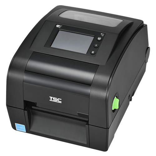 TSC TH240R 4-inch desktop UHF RFID label printer, 203 dpi, touch display, Bluetooth, peeler, black (TH240R-A001-0212) – angled view