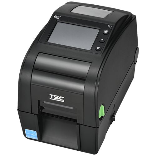TSC TH320T 2-inch desktop thermal transfer label printer, 300 dpi, touch display, black (TH320-A001-0002) – front 3/4 view