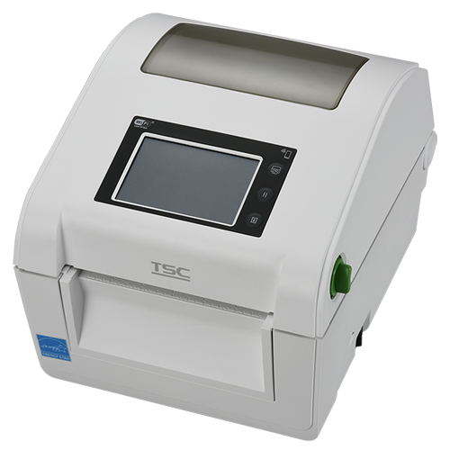 TSC DH340THC 4-inch healthcare desktop direct thermal label printer, 300 dpi, touch display, white (DH340HC-A001-0002) – front view