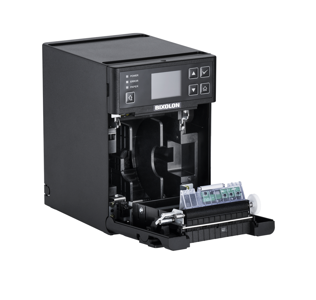 BIXOLON SRP-S300II 3-inch receipt printer, black (SRP-S300IIPWK/BEG) – open paper compartment