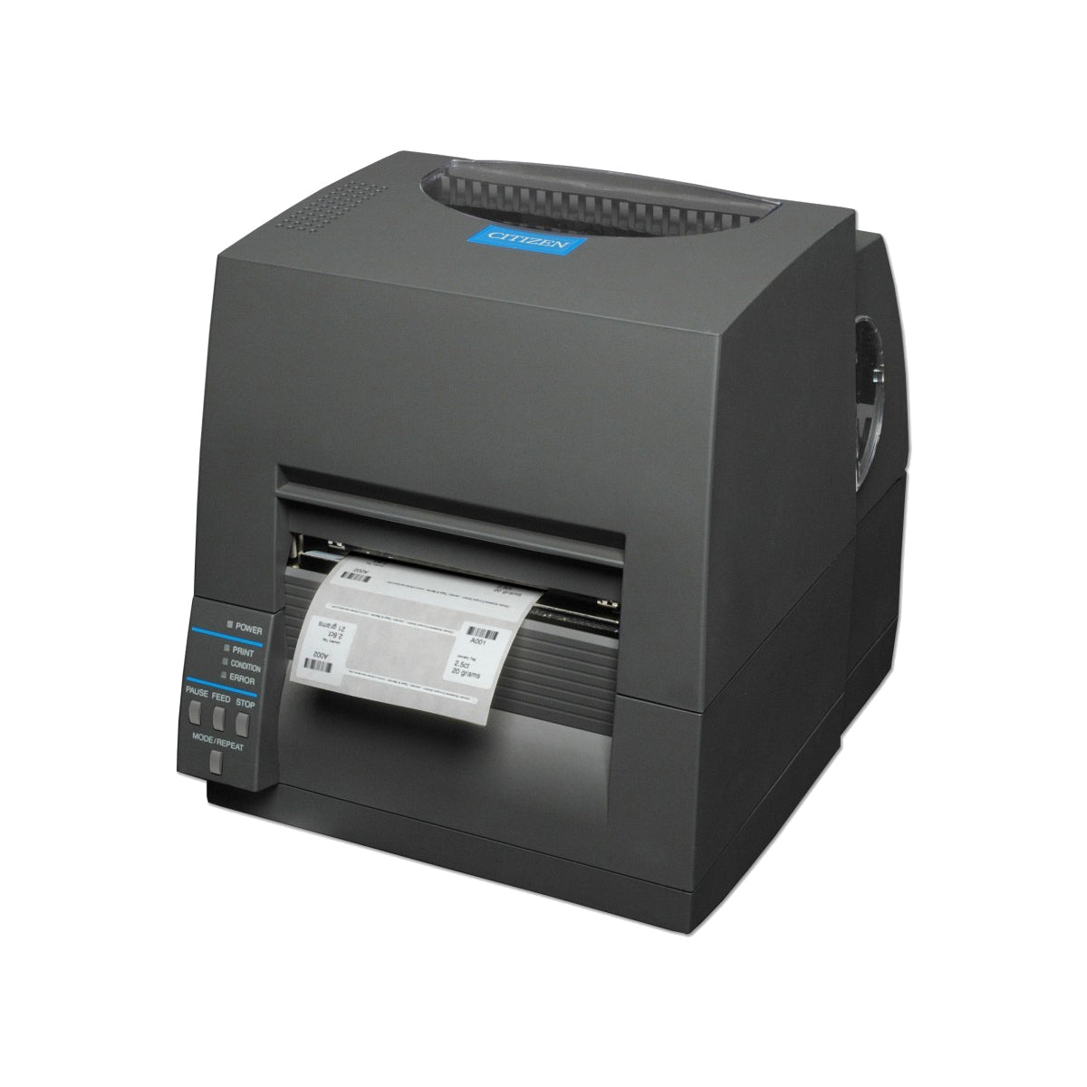 Citizen CL-S631II 4-inch thermal transfer desktop label printer, 300 dpi, USB and RS-232, black (CLS631IINEBXX) – printing a label