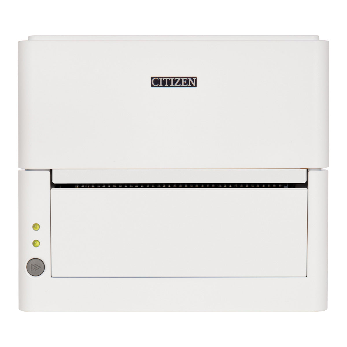 Citizen CL-H300SV 4-inch direct thermal desktop label printer with antibacterial housing, 203 dpi, USB, white (CLH300SVXEWNXXA) – front view