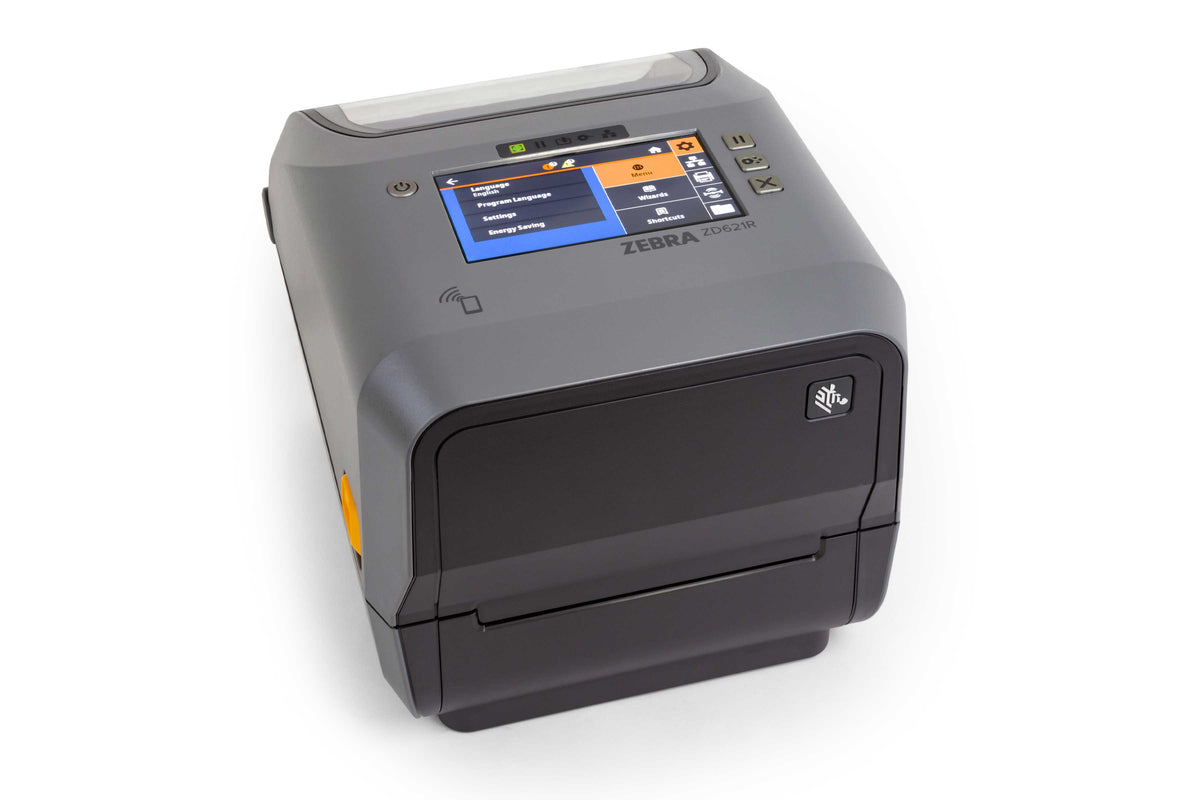 Zebra ZD621R 4-inch thermal transfer UHF RFID desktop label printer, grey, colour touch display, 300 dpi, peeler (dispenser), USB + Ethernet + RS-232 (ZD6A143-31EFR2EZ) – right view