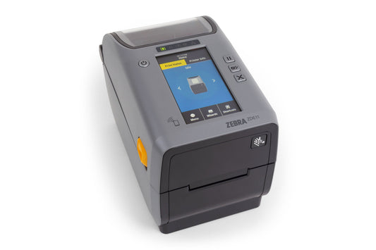 Zebra ZD611t 2-inch thermal transfer desktop label printer, dark grey, 203 dpi, cutter, USB + Ethernet (ZD6A122-T2EE00EZ) – front view