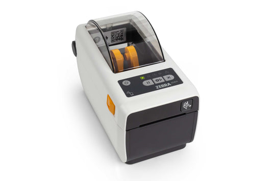 Zebra ZD611d-HC 2-inch direct thermal healthcare desktop label printer, white, 300 dpi, tear-off, USB + Ethernet (ZD6AH23-D0EE00EZ) – right view
