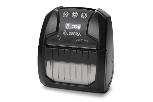 Zebra ZQ220 Plus mobile receipt printer, black, Bluetooth (ZQ22-B16B1KE-00) – front 3/4 view