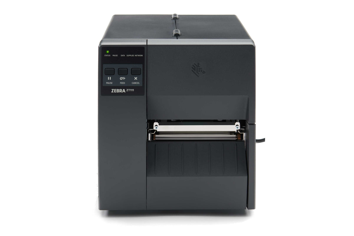 Zebra ZT111 industrial label printer, tear-off, 203 dpi, direct thermal (ZT11142-D0E000FZ) – front view