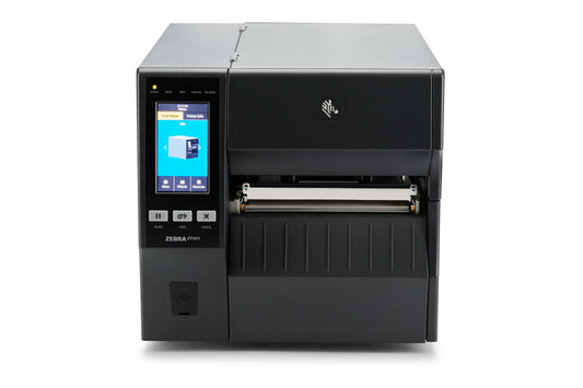 Zebra ZT421 industrial label printer, tear-off, 203 dpi, thermal transfer (ZT42162-T0EG000Z) – front view