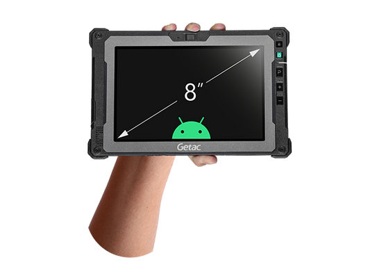 Getac ZX80 8" rugged Android tablet, without barcode scanner (Z8A7LXGX1EXC) – held in hand