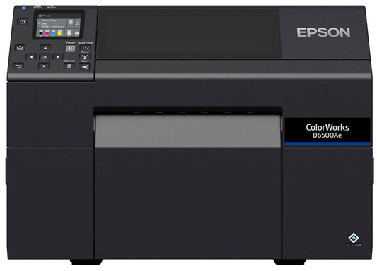 Epson ColorWorks D6500Ae colour label printer, 8-inch, auto cutter, 1200 x 1200 dpi, inkjet (C31CL91102) – front view