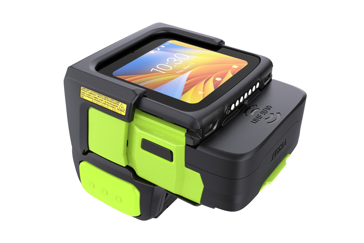 Zebra WS50 wearable computer, back of hand (WS5001-0D2J303PEEA) – angled view with RFID module