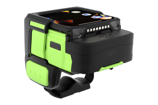 Zebra WS501-R wearable computer, back-of-hand mount, integrated UHF RFID reader (WS5012-0D3M1030ERW) – back angled view with RFID module